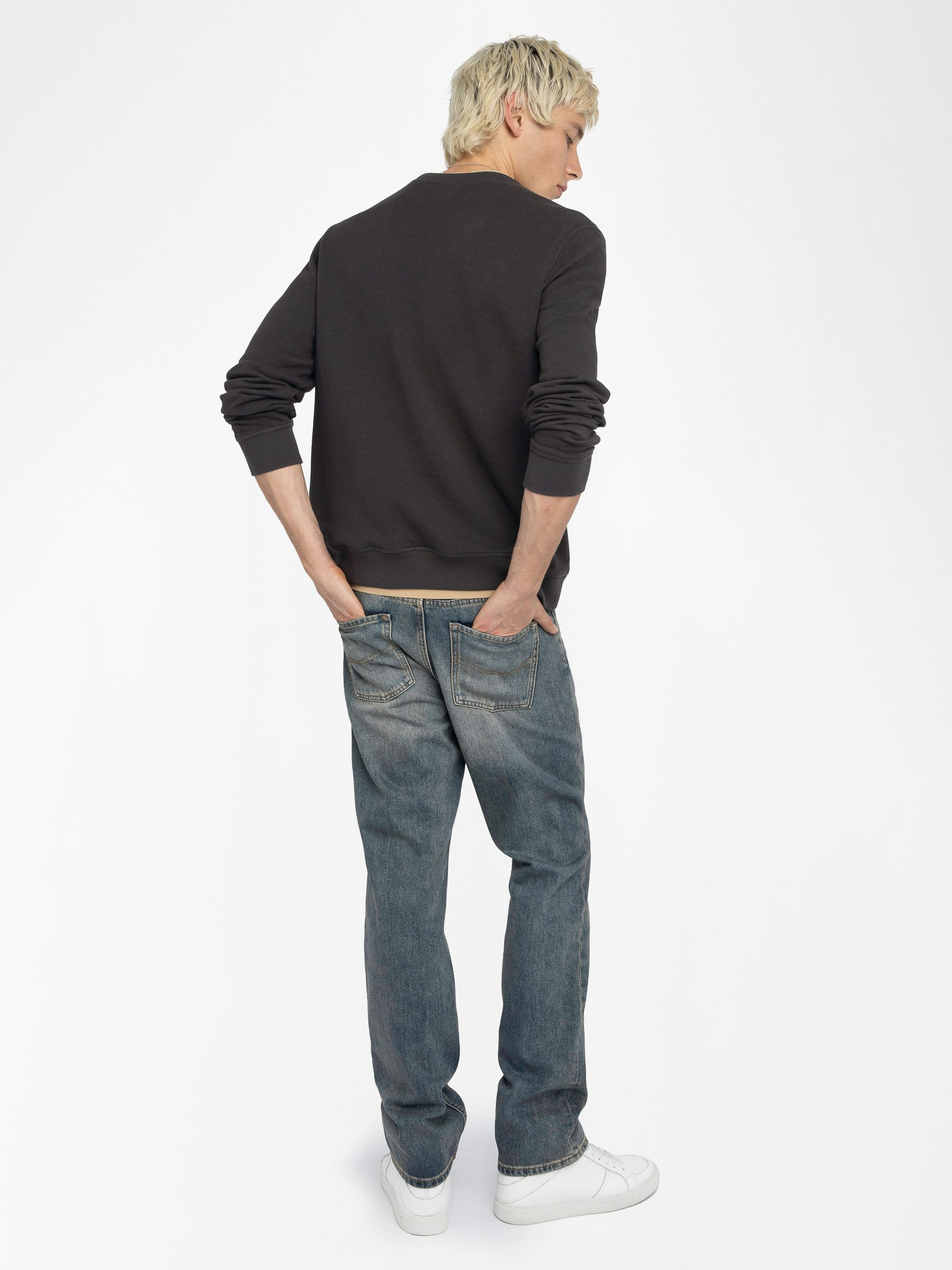 Sweatshirt Stony - Long-sleeved sweatshirt with chevron ribbed cuffs and front print.